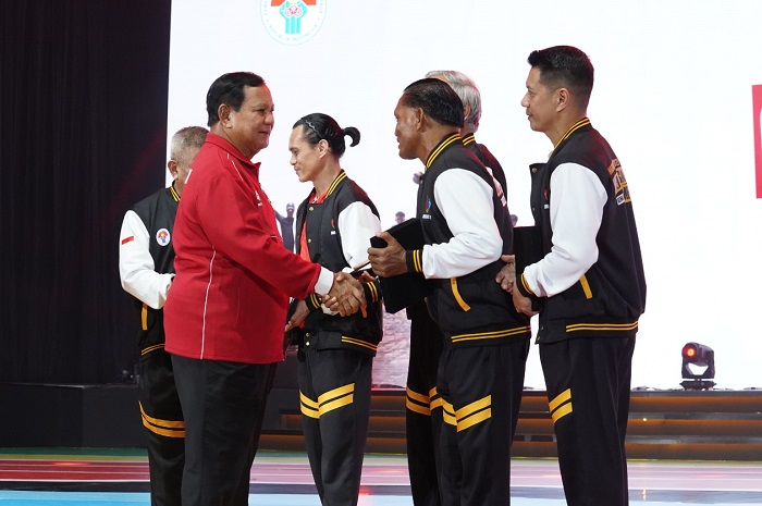 Menteri Pertahanan Prabowo Subianto diacara Puncak Hari Olah Raga Nasional (HAORNAS) XL Tahun 2023 di GOR Velodrome Rawamangun, Jakarta. (Dok. Tim Media Prabowo Subianto)