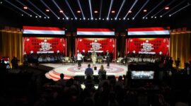 Calon presiden dari nomor urut 2, Prabowo Subianto saat debat capres yang diadakan KPU di Istora Senayan. (Dok. Tim Media Prabowo-Gibran)